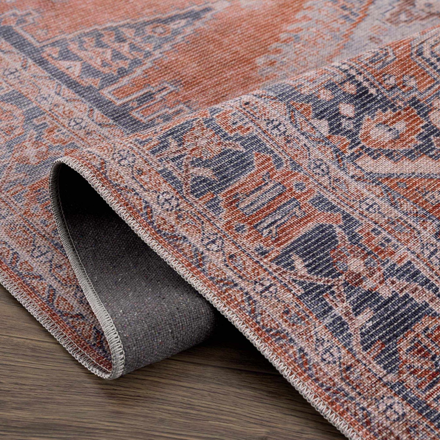 Burnt Orange Washable Taber Rug - Stylish Durable Floor Decor