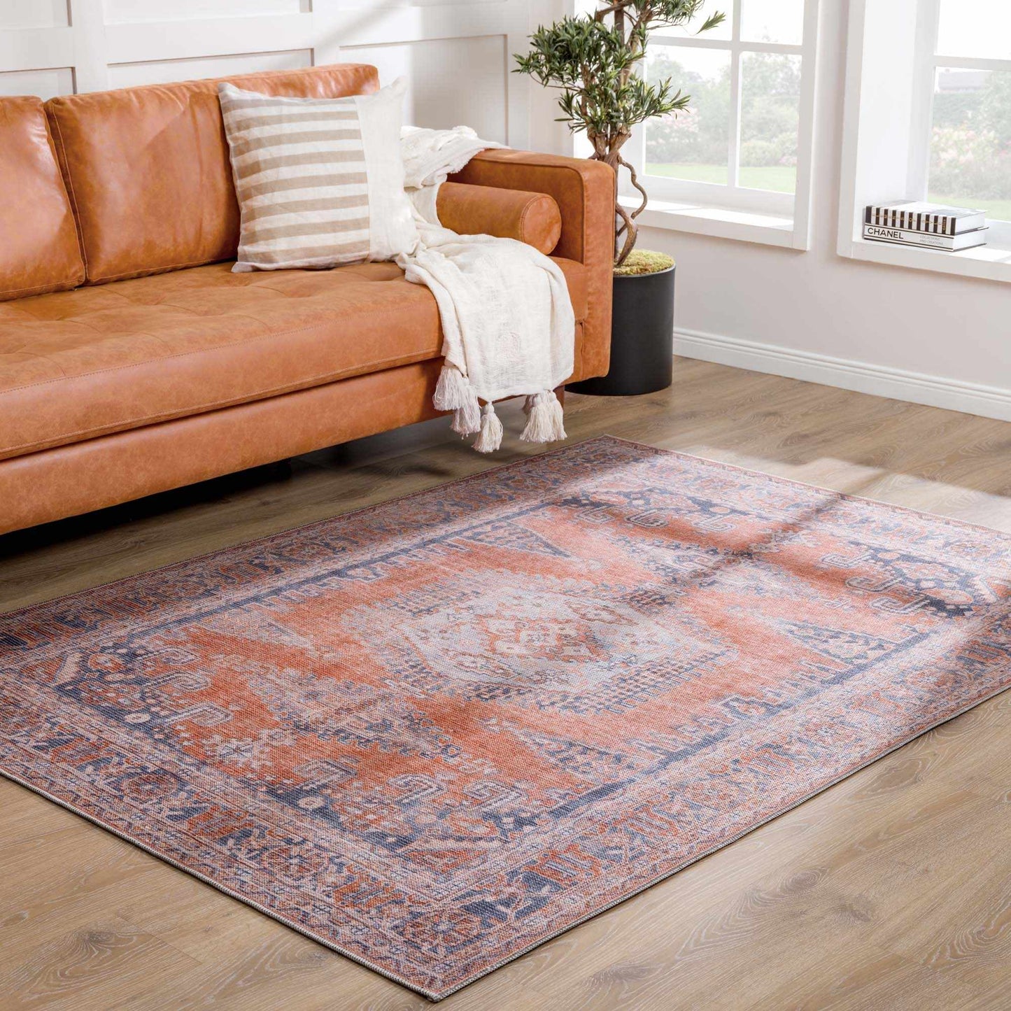 Burnt Orange Washable Taber Rug - Stylish Durable Floor Decor