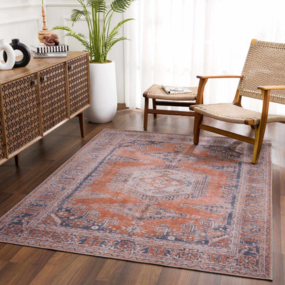 Burnt Orange Washable Taber Rug - Stylish Durable Floor Decor