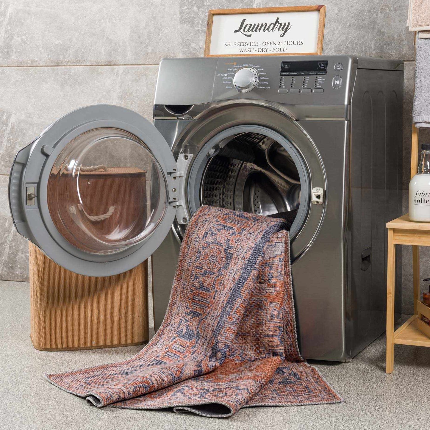 Burnt Orange Washable Taber Rug - Stylish Durable Floor Decor