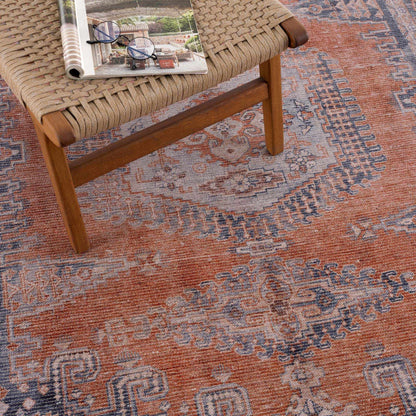 Burnt Orange Washable Taber Rug - Stylish Durable Floor Decor