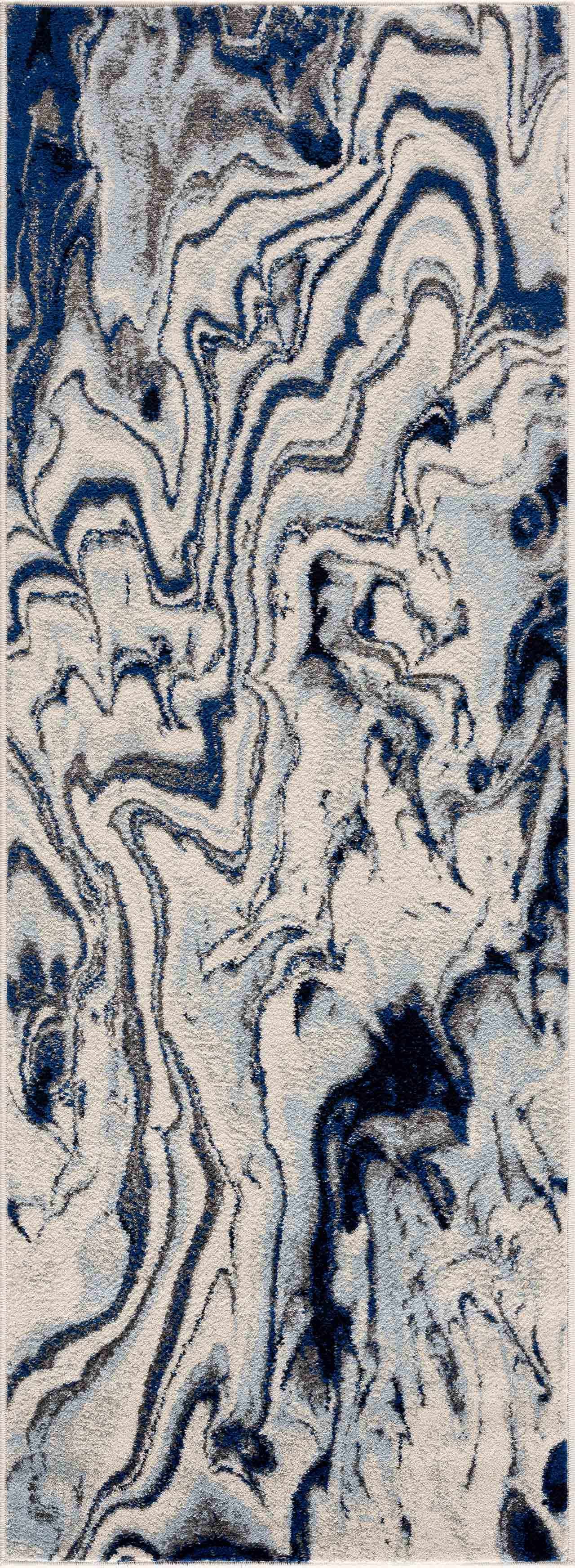 Blue Marble Area Rug - Elegant Cream and Blue Design for Modern Homes