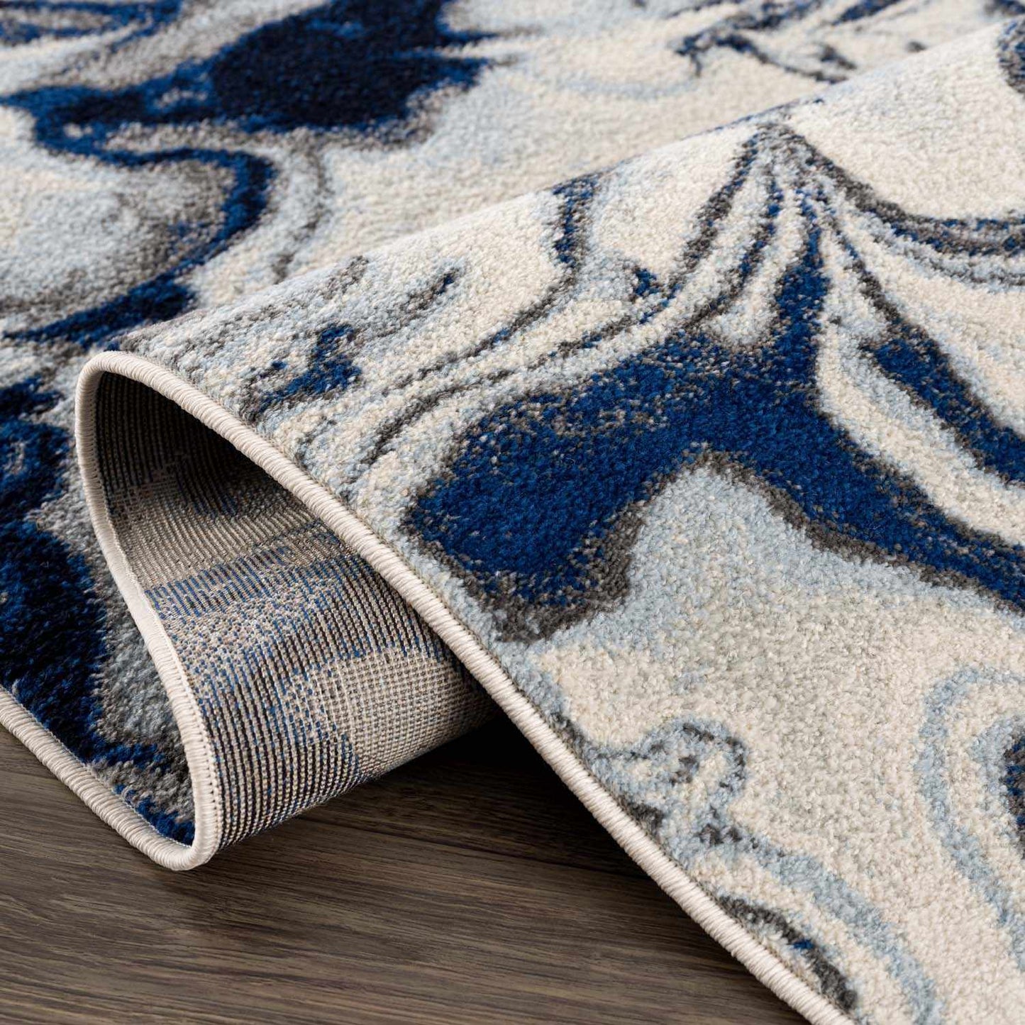 Blue Marble Area Rug - Elegant Cream and Blue Design for Modern Homes