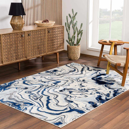 Blue Marble Area Rug - Elegant Cream and Blue Design for Modern Homes