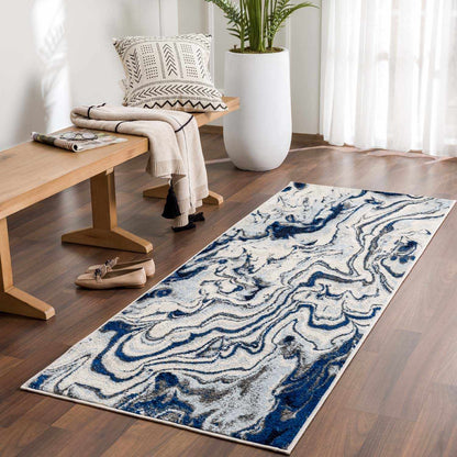 Blue Marble Area Rug - Elegant Cream and Blue Design for Modern Homes