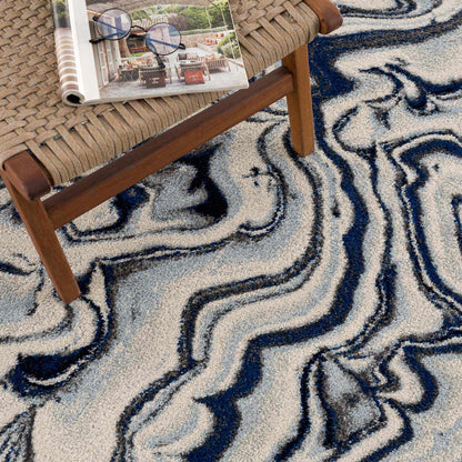 Blue Marble Area Rug - Elegant Cream and Blue Design for Modern Homes