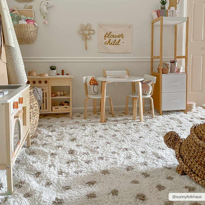 Plush Dotted Area Rug - Cream Gray Cozy Home Decor