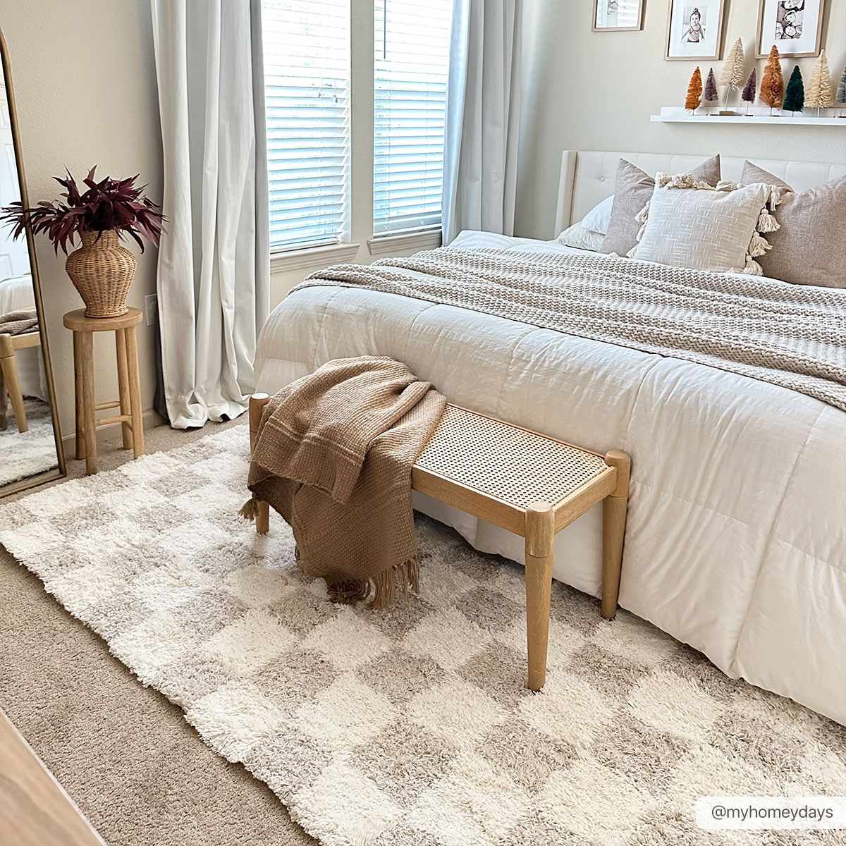 Light Brown Checkered Area Rug - Cozy Home Decor Accent