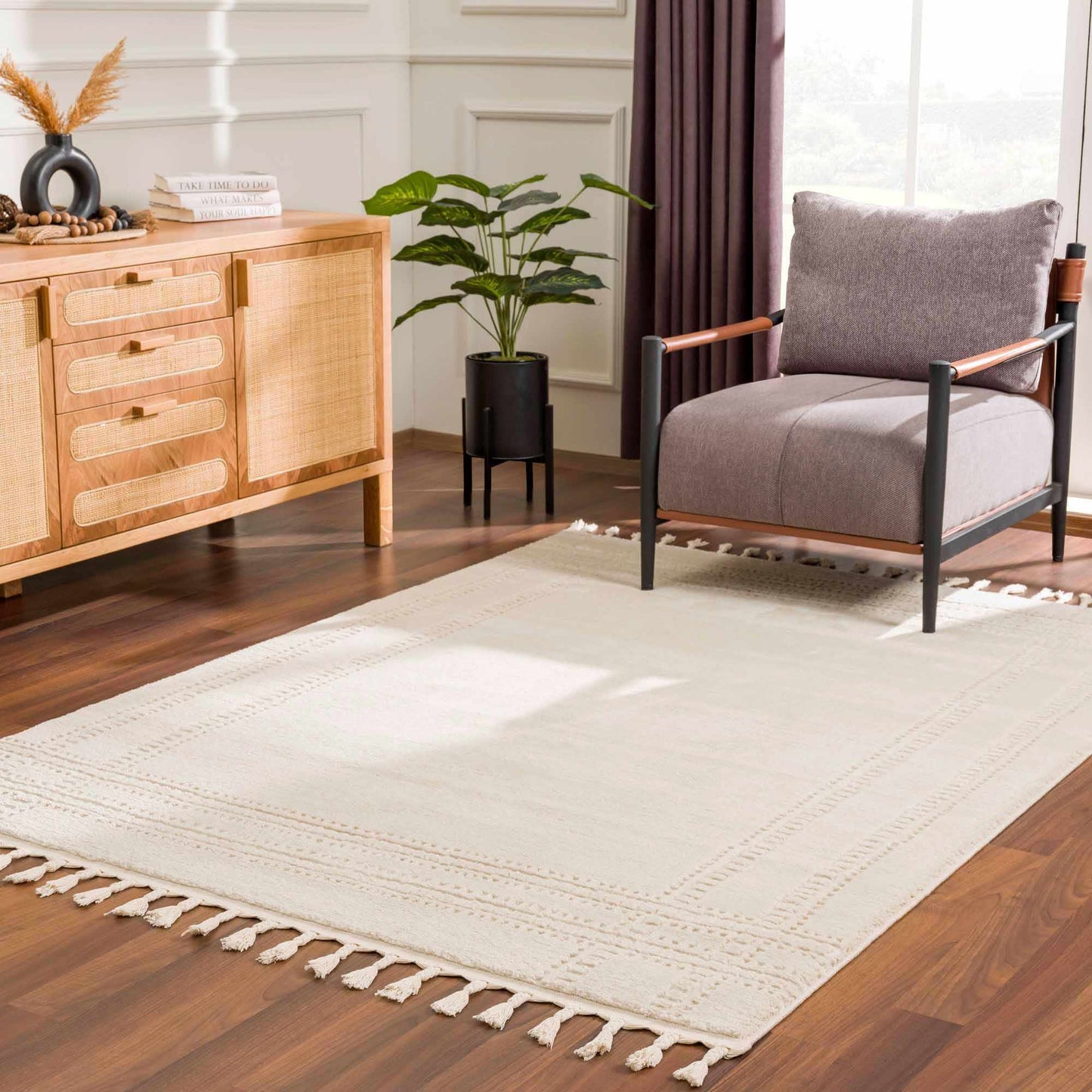 Ivory Carved Area Rug - Elegant Modern Ryuu Design