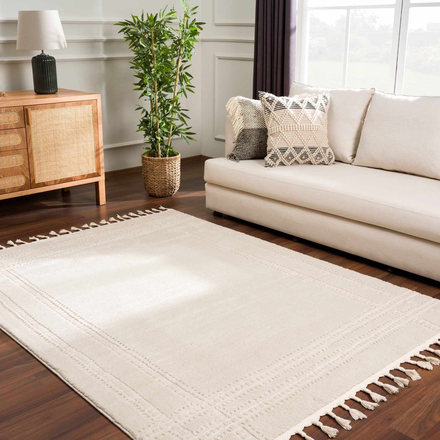 Ivory Carved Area Rug - Elegant Modern Ryuu Design