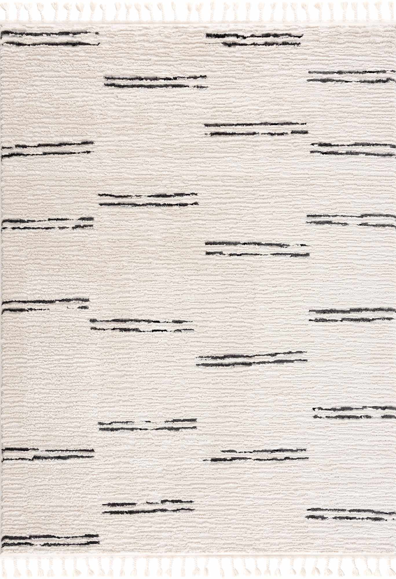 Striped Riad Rug with Tassels - Black and White Design