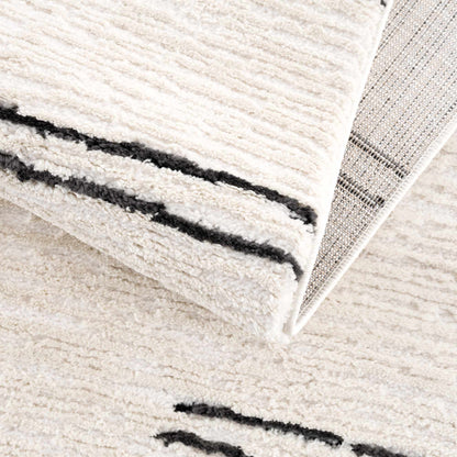 Striped Riad Rug with Tassels - Black and White Design