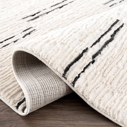 Striped Riad Rug with Tassels - Black and White Design