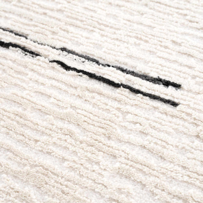 Striped Riad Rug with Tassels - Black and White Design