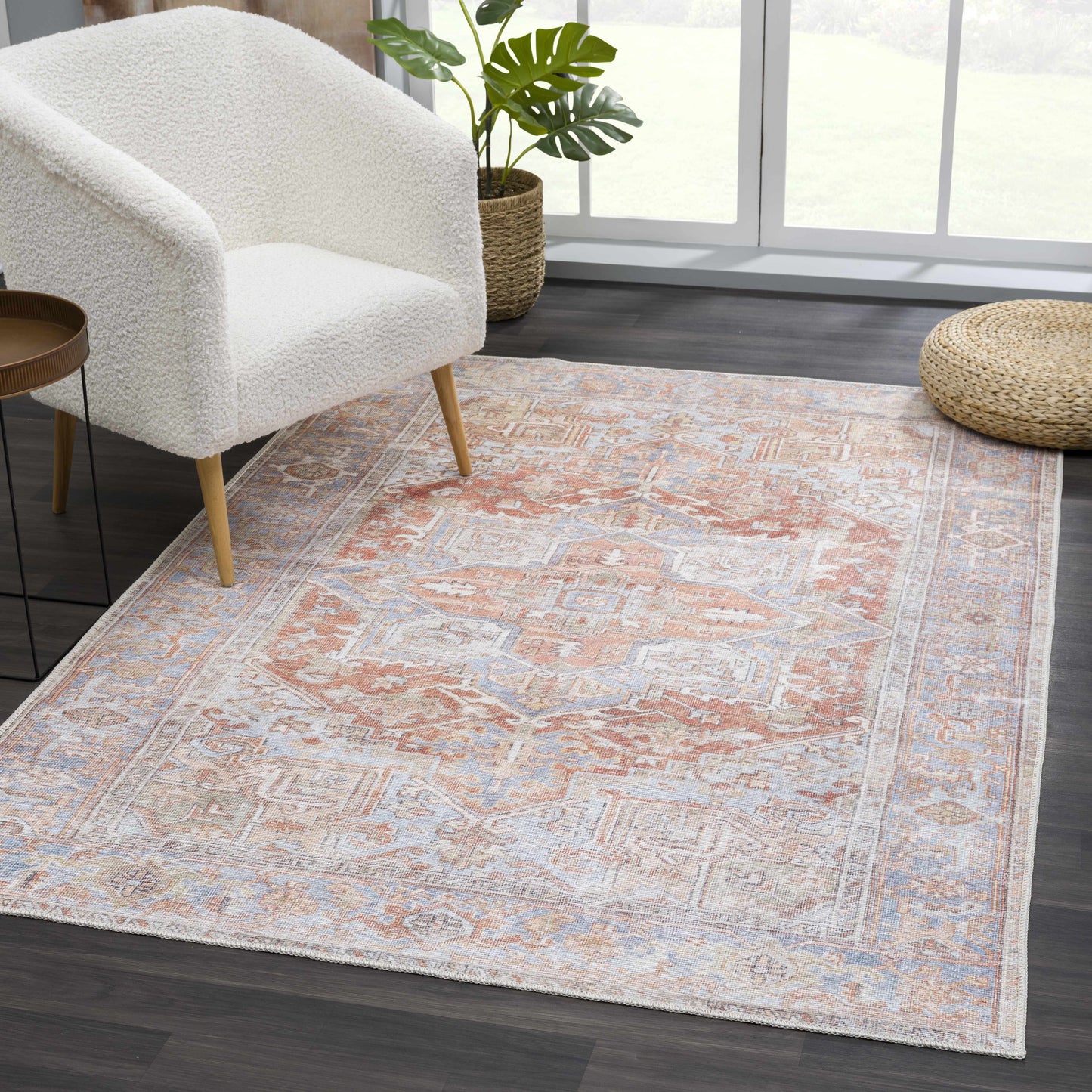 Washable Rust Area Rug - Stylish Durable Easy to Clean
