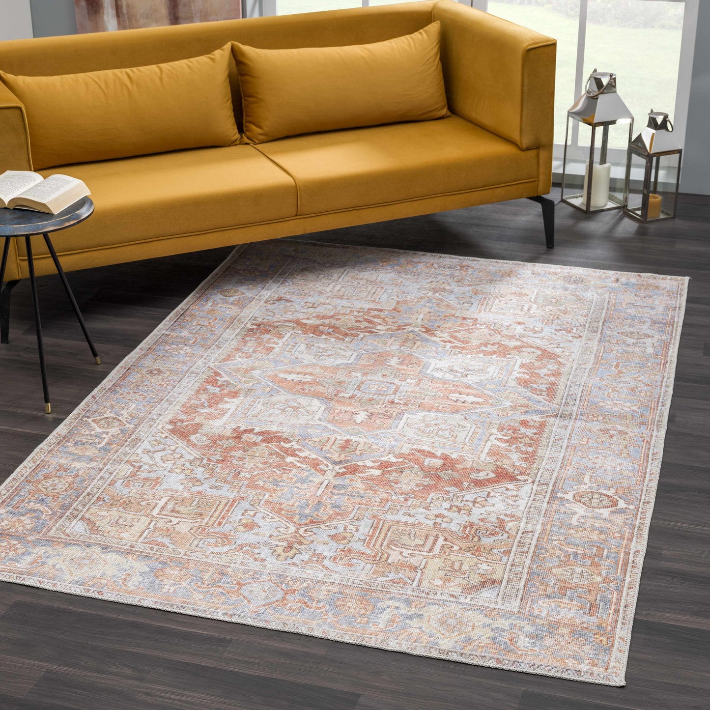Washable Rust Area Rug - Stylish Durable Easy to Clean