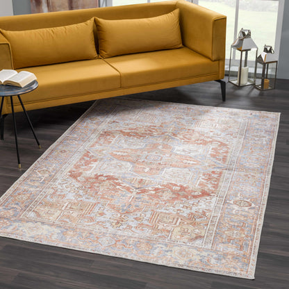 Washable Rust Area Rug - Stylish Durable Easy to Clean