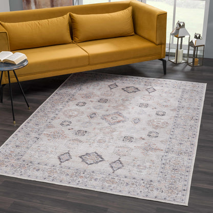 Beige Vintage Washable Area Rug - Durable Beckett Collection