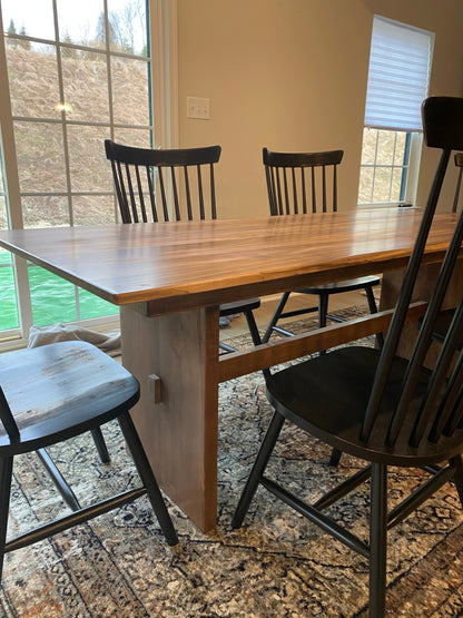 Farmhouse Pedestal Dining Table Crafted From Rough Cut Wood