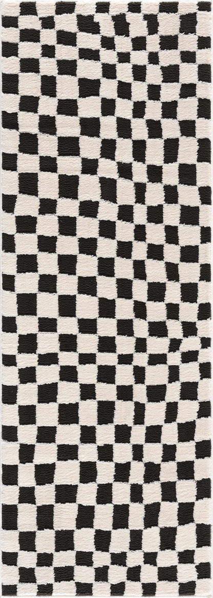 Checkered Area Rug - Stylish Black and White Geometric Floor Decor