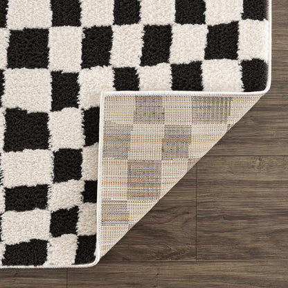 Checkered Area Rug - Stylish Black and White Geometric Floor Decor