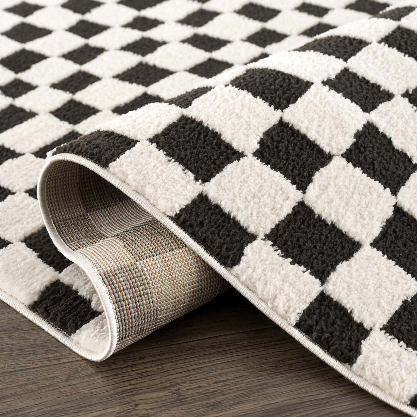 Checkered Area Rug - Stylish Black and White Geometric Floor Decor