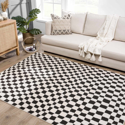 Checkered Area Rug - Stylish Black and White Geometric Floor Decor