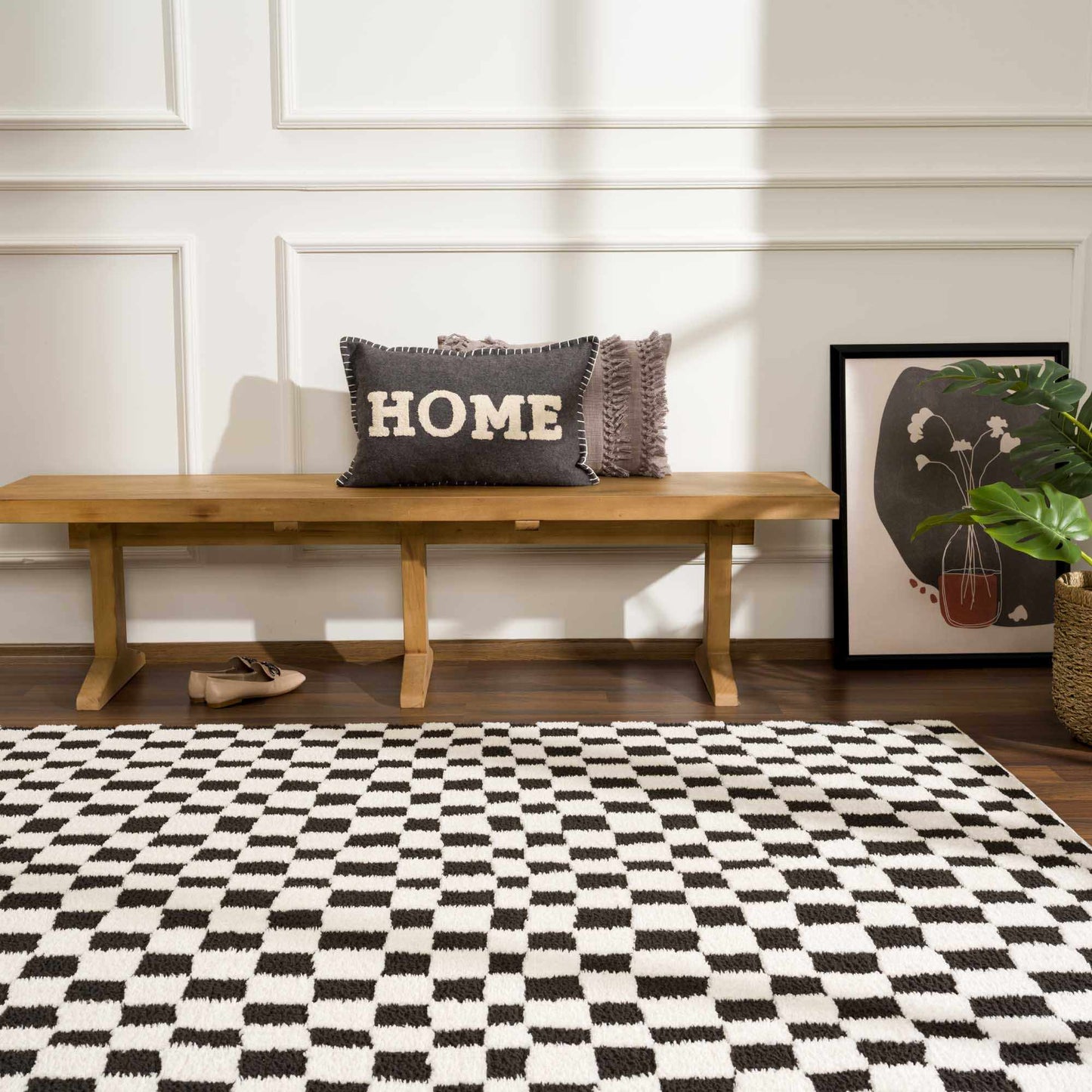 Checkered Area Rug - Stylish Black and White Geometric Floor Decor