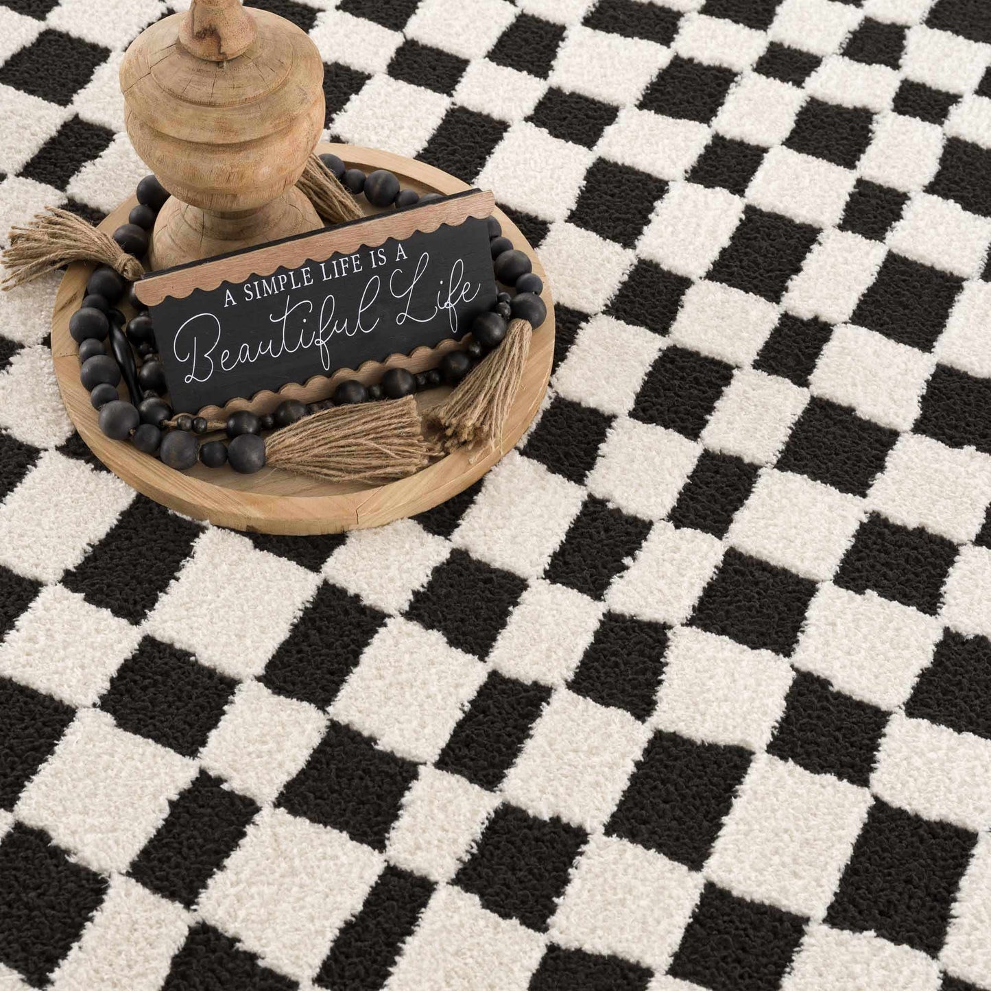 Checkered Area Rug - Stylish Black and White Geometric Floor Decor