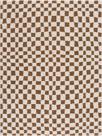 Brown Checkered Area Rug - Cozy Home Décor Accent