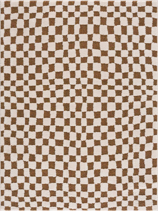 Brown Checkered Area Rug - Cozy Home Décor Accent