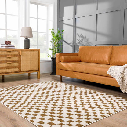 Brown Checkered Area Rug - Cozy Home Décor Accent