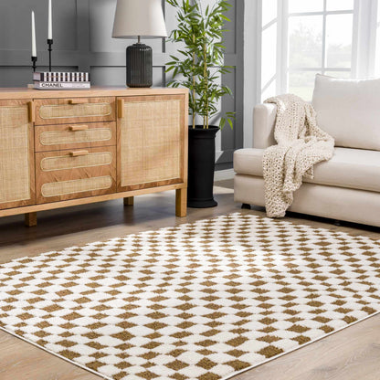 Brown Checkered Area Rug - Cozy Home Décor Accent