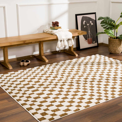 Brown Checkered Area Rug - Cozy Home Décor Accent