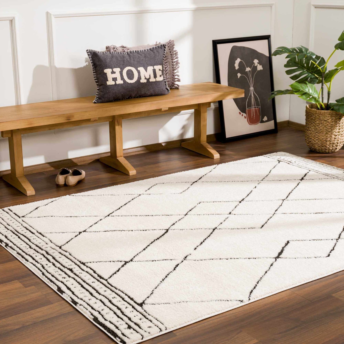 Geometric Area Rug - Black  White Modern Home Decor