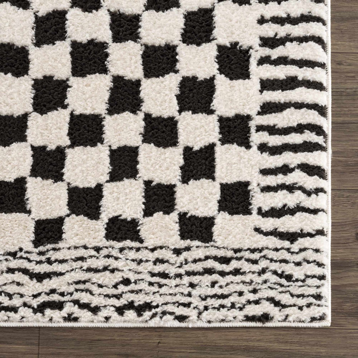 Checkered Black White Area Rug - Modern Home Decor Accent