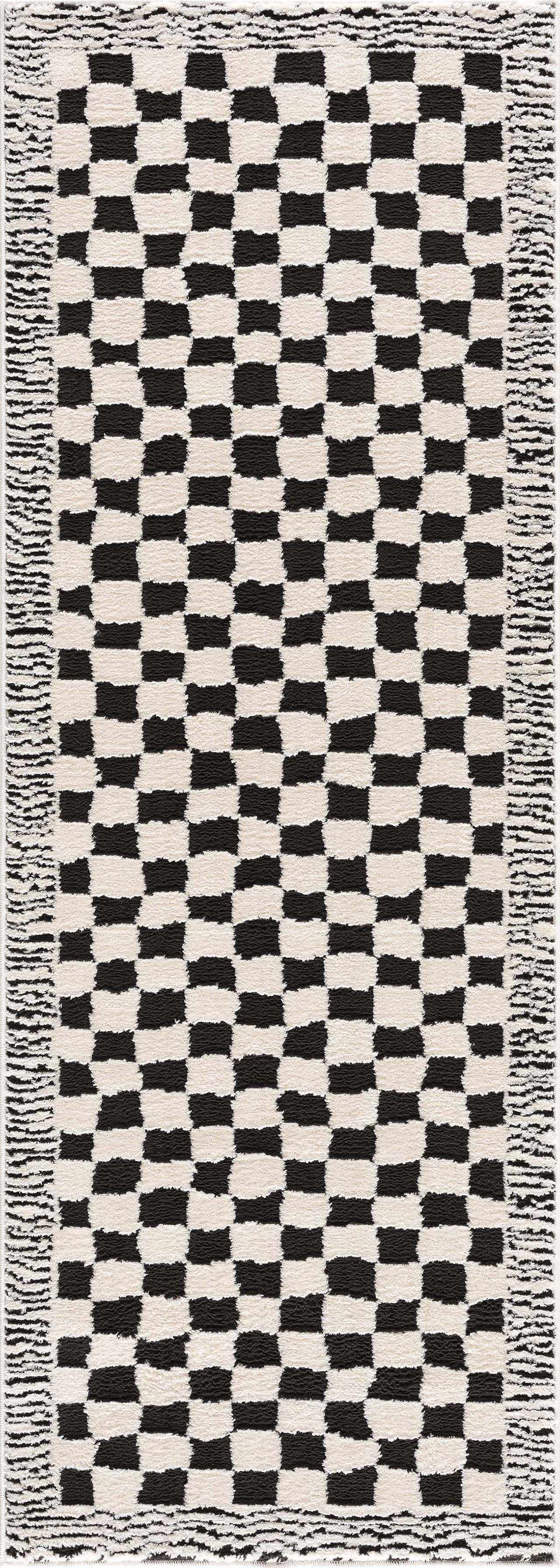 Checkered Black White Area Rug - Modern Home Decor Accent