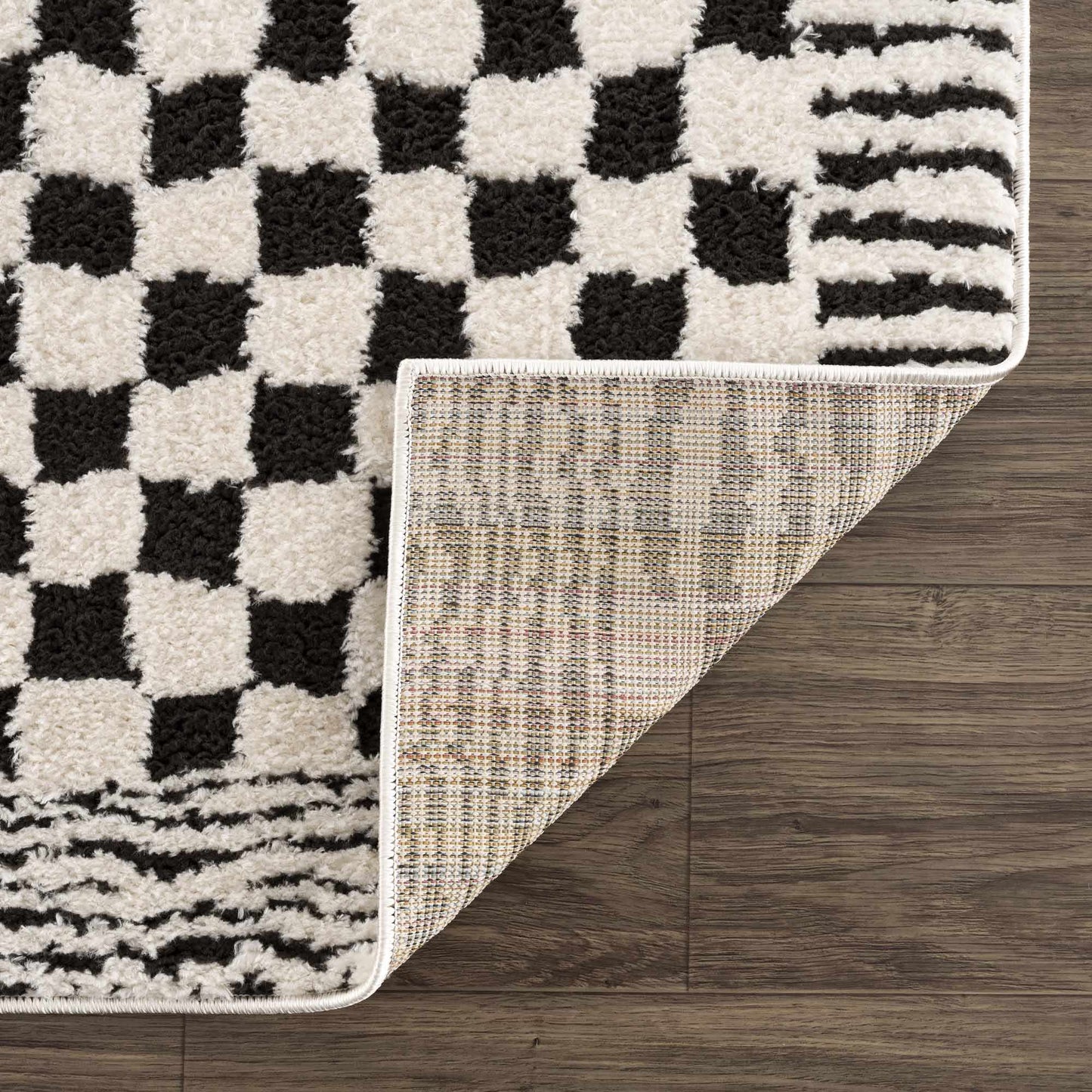 Checkered Black White Area Rug - Modern Home Decor Accent