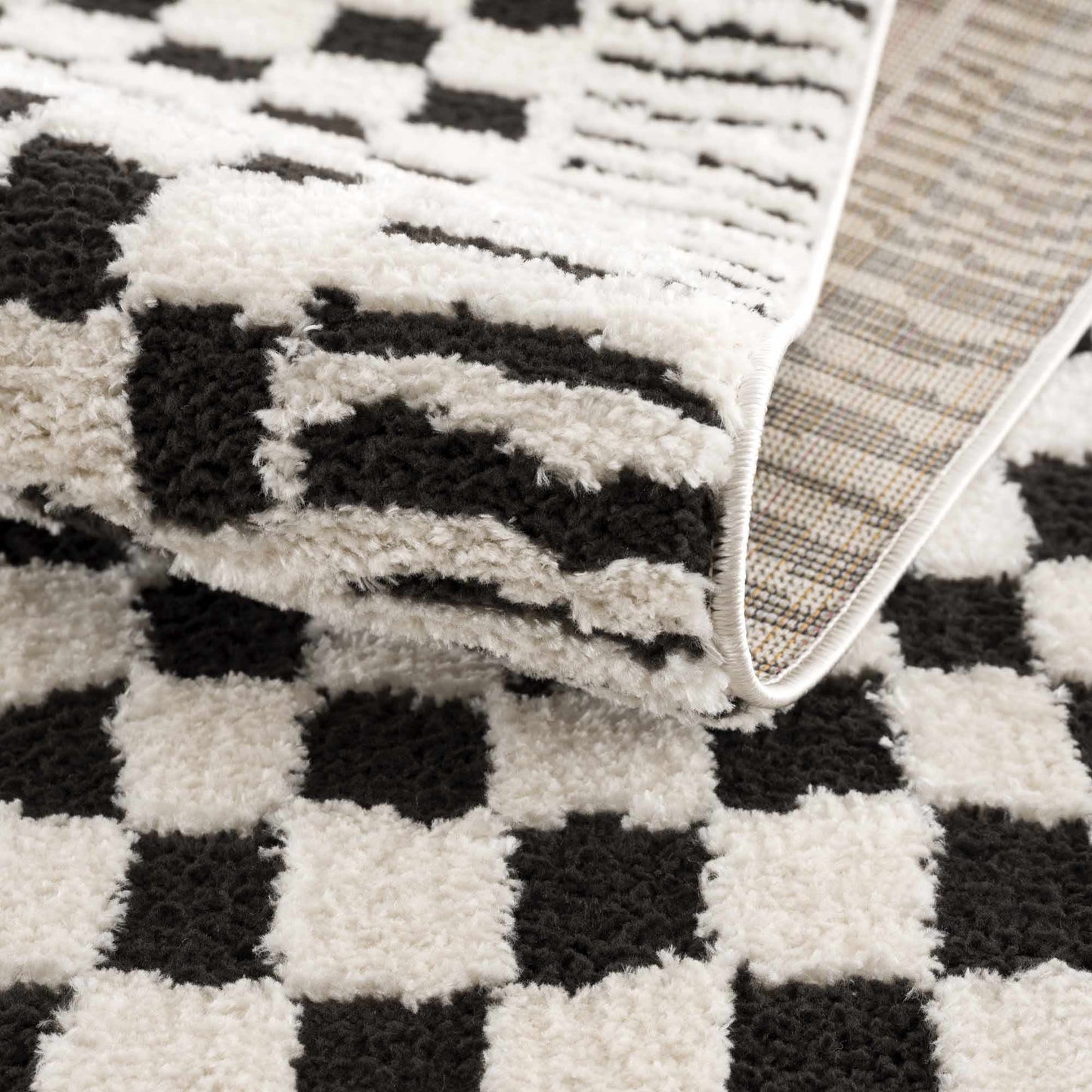 Checkered Black White Area Rug - Modern Home Decor Accent
