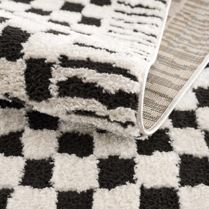 Checkered Black White Area Rug - Modern Home Decor Accent