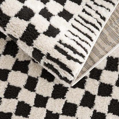 Checkered Black White Area Rug - Modern Home Decor Accent