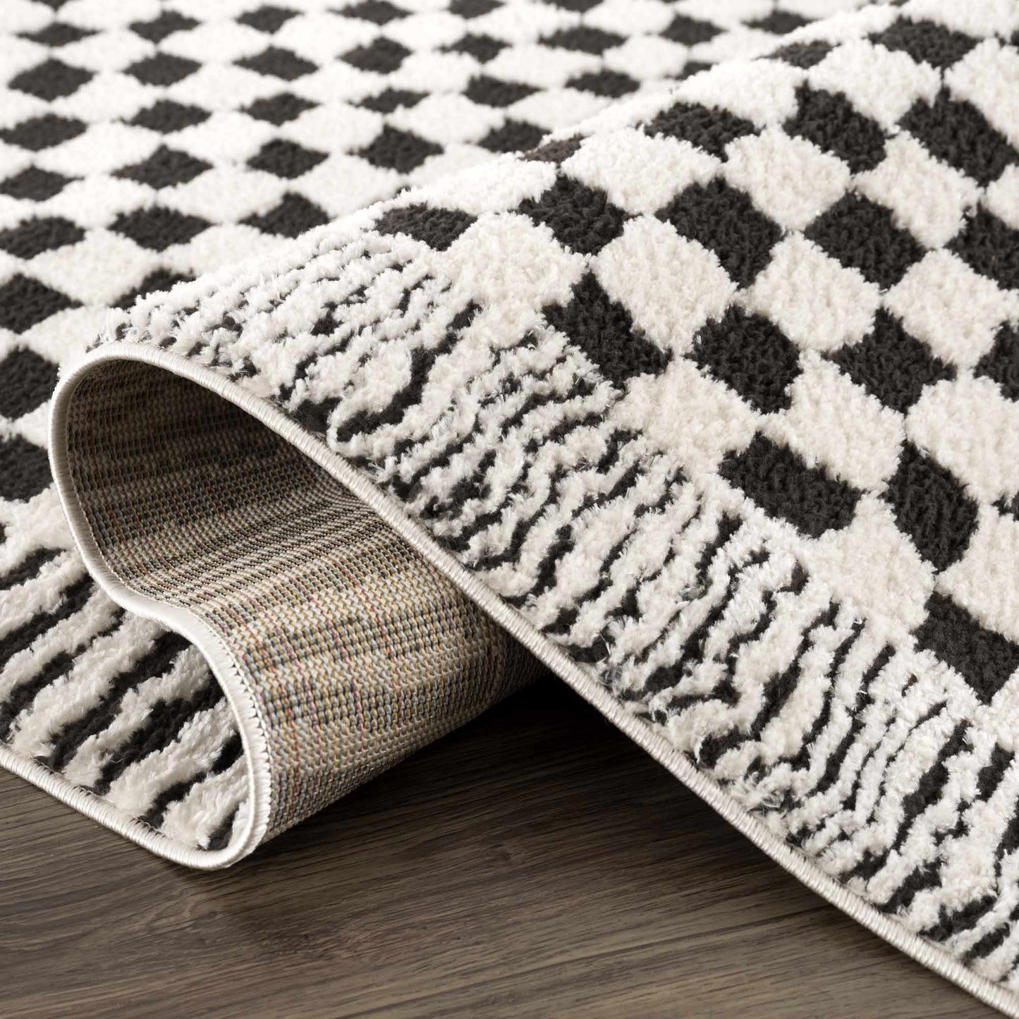 Checkered Black White Area Rug - Modern Home Decor Accent