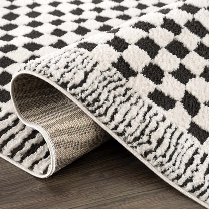 Checkered Black White Area Rug - Modern Home Decor Accent