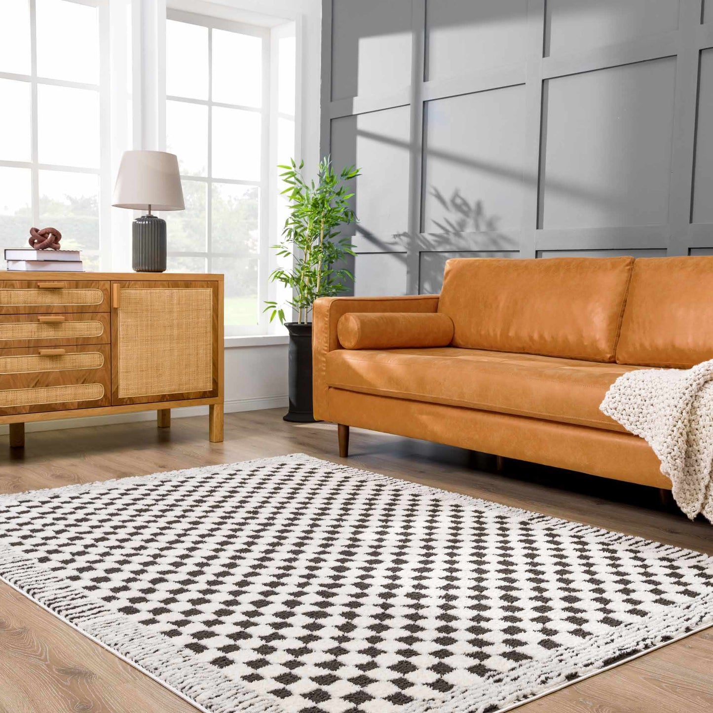 Checkered Black White Area Rug - Modern Home Decor Accent