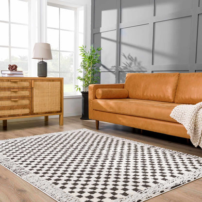 Checkered Black White Area Rug - Modern Home Decor Accent