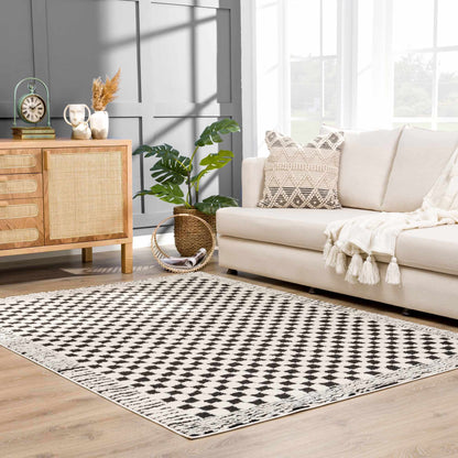 Checkered Black White Area Rug - Modern Home Decor Accent