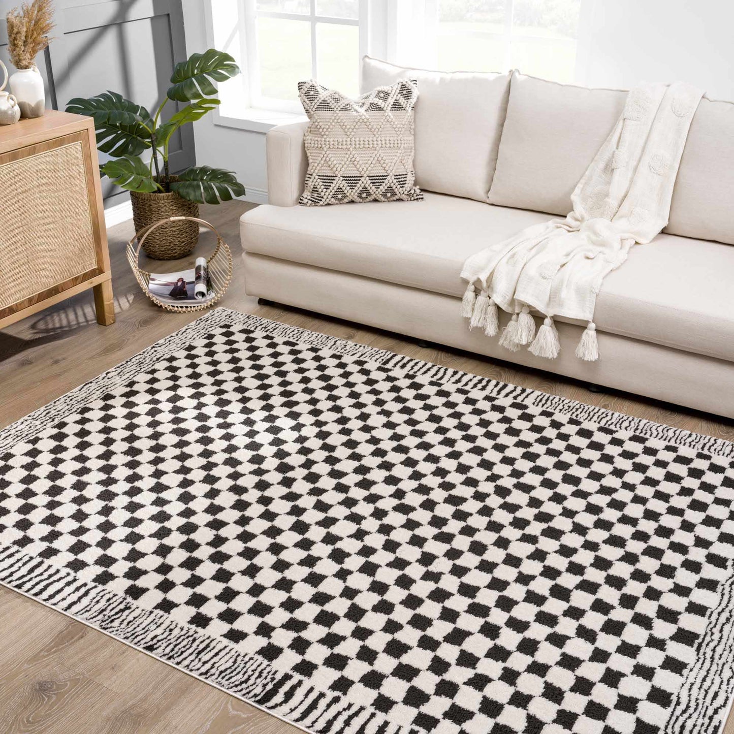 Checkered Black White Area Rug - Modern Home Decor Accent