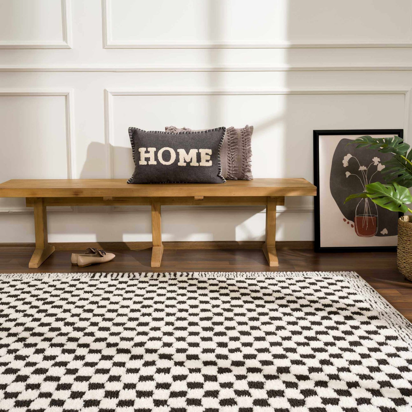 Checkered Black White Area Rug - Modern Home Decor Accent