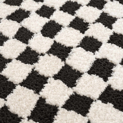 Checkered Black White Area Rug - Modern Home Decor Accent