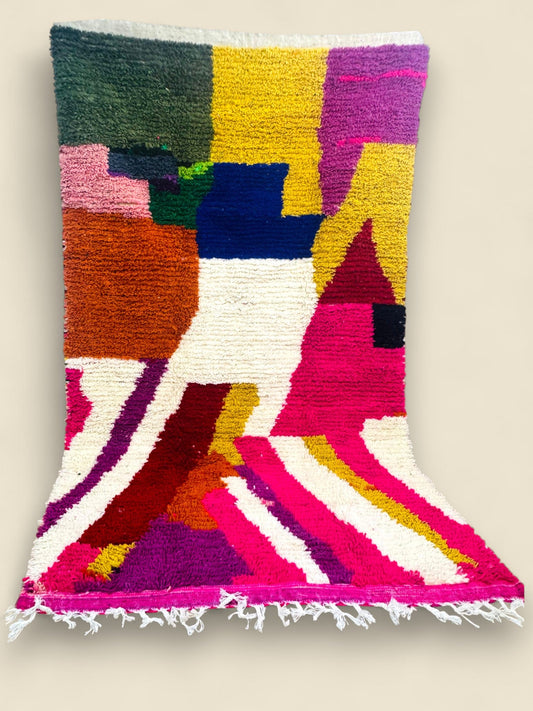 Moroccan Wool Rug – Fadhma Colorful Geometric Handmade Carpet